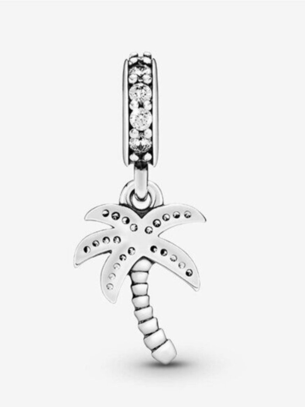 Pandora Silver Palm Tree Dangle Charm with Clear Stones
